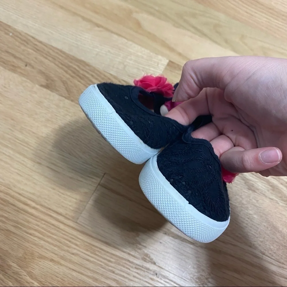 Black Mary Jane Sneakers W/ Pink Flower Sz 8 Toddler Shoe